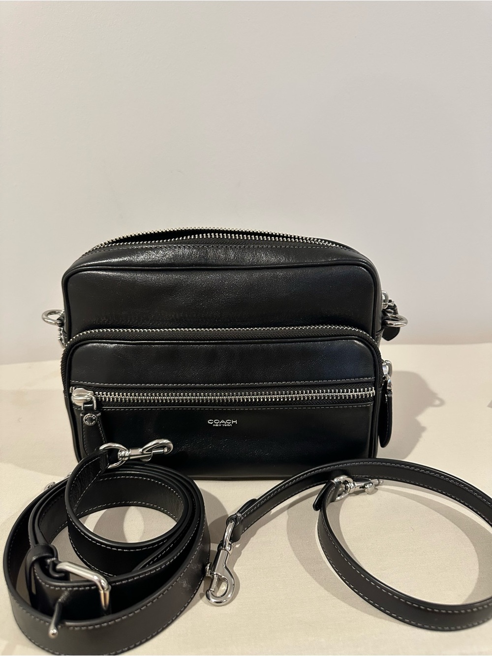 Coach Dakota Crossbody Black Leather Double-Zip Bag